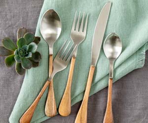 Wood-Handled Stainless Flatware, Boxed Set of 5 