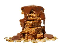 melted chocolate running down a stack of food bars