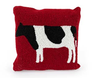 MaryJanes Home Latch-Hooked Decorative Cow Pillow 