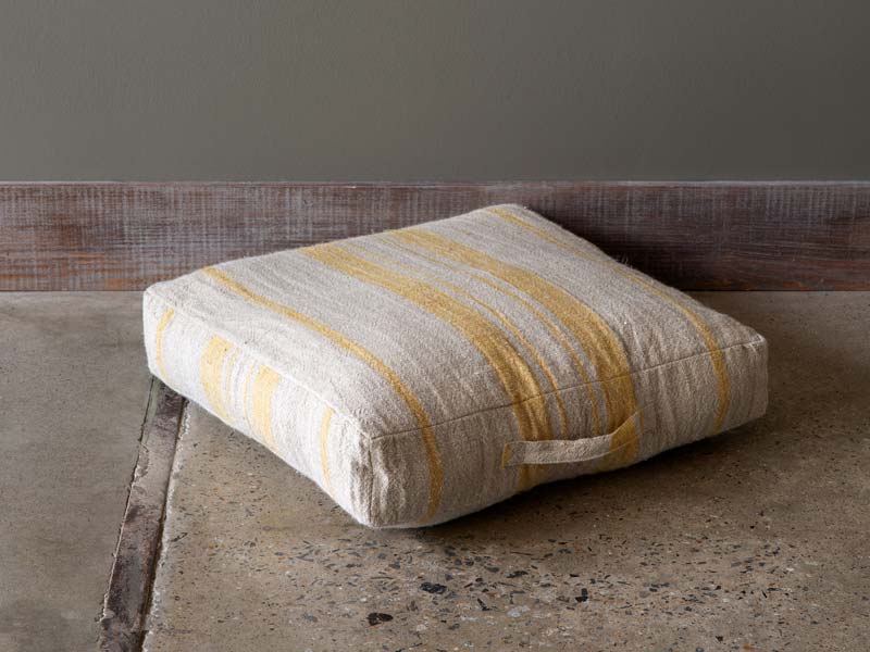 Linen Floor Cushion with Handle, Natural/Yellow